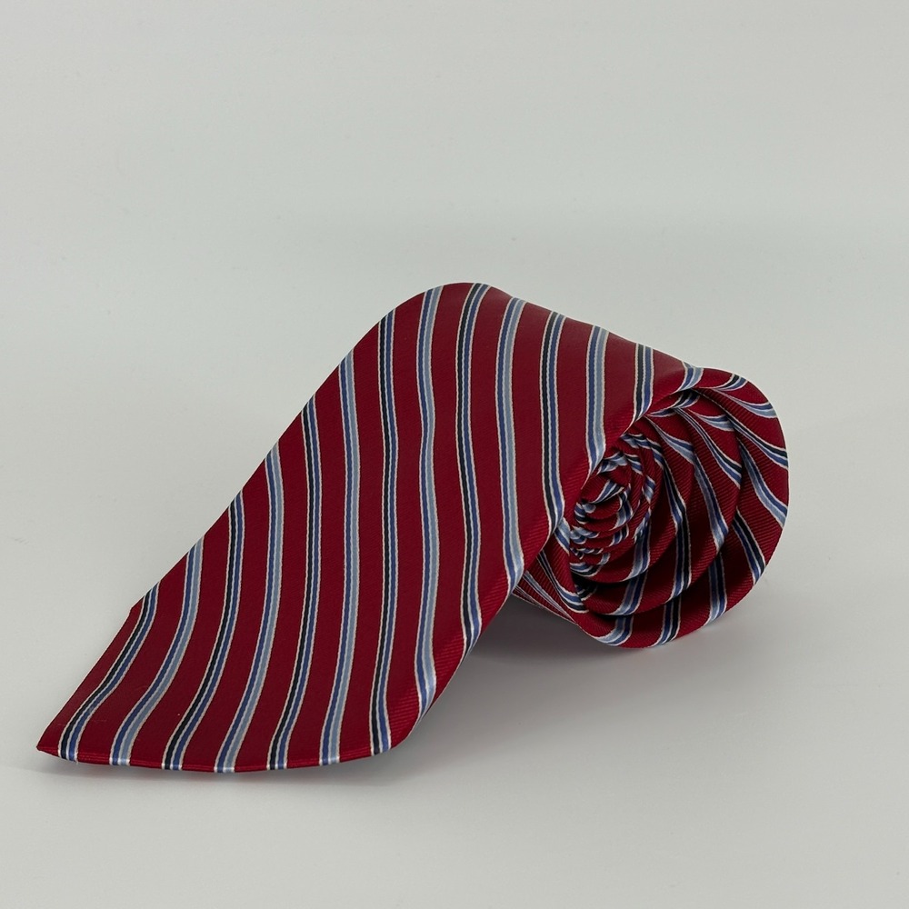 Brooks Brothers 346 Pure Silk Repp Stripe Tie Red Blue Stain Resistant Italy